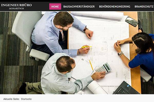 Screenshot der Website des Ingenieurbüro Moharitsch - zu sehen ist die Startseite mit Logo, Menüleiste und großem Headerbild.