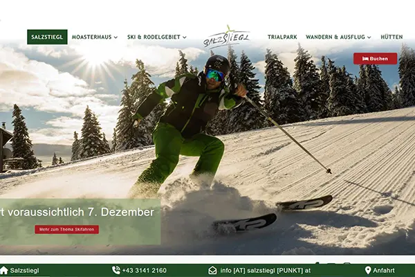 Ein screenshot von der Website, dass die Startseite mit Menüpunkte und großem Bild zeigt.