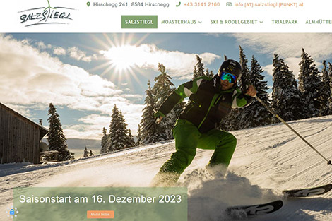 Ein screenshot von der Website, dass die Startseite mit Menüpunkte und großem Bild zeigt.